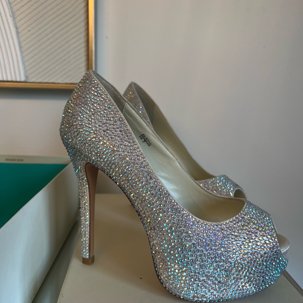 Benjamin Adams Sparkling Silver Peep-Toe Heels